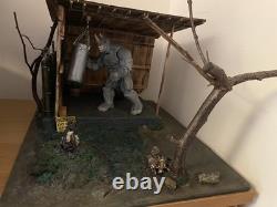 112 Modular Urban Abandoned Shack Diorama. Utility Electric Pole. Camp Fire