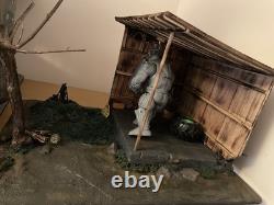 112 Modular Urban Abandoned Shack Diorama. Utility Electric Pole. Camp Fire