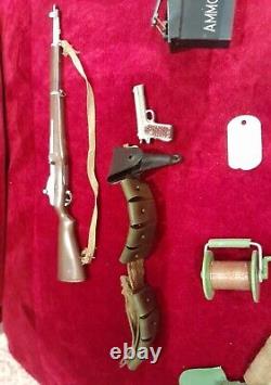 1964 Hasbro GI JOE 21x Originals rare, Gun, Knife, Phone, backpack, Ammo belt + box