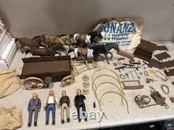 1966 BONANZA ALL 4 Action Figures With Horses BEN, JOE, HOSS, OUTLAW Wagon MORE