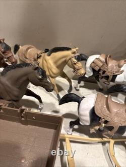 1966 BONANZA ALL 4 Action Figures With Horses BEN, JOE, HOSS, OUTLAW Wagon MORE