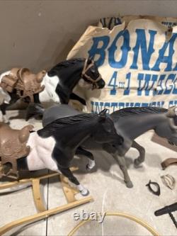 1966 BONANZA ALL 4 Action Figures With Horses BEN, JOE, HOSS, OUTLAW Wagon MORE