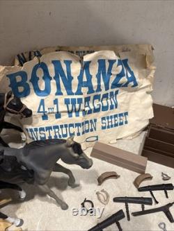 1966 BONANZA ALL 4 Action Figures With Horses BEN, JOE, HOSS, OUTLAW Wagon MORE