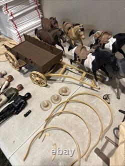 1966 BONANZA ALL 4 Action Figures With Horses BEN, JOE, HOSS, OUTLAW Wagon MORE