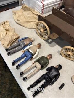 1966 BONANZA ALL 4 Action Figures With Horses BEN, JOE, HOSS, OUTLAW Wagon MORE
